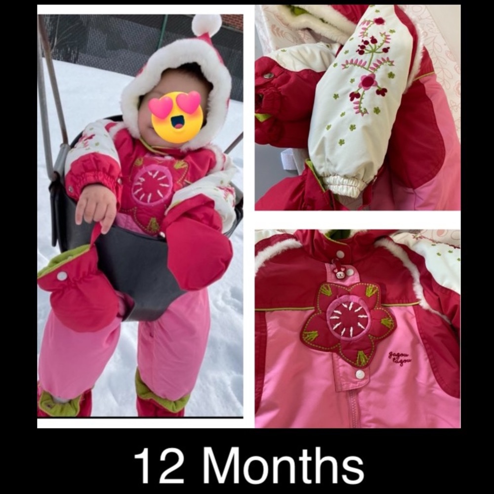 GAGOU TAGOU Baby Girl Pink Snowsuit!!! 12 months!!!